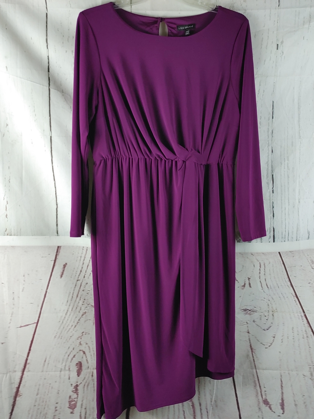 Lane Bryant Long-Sleeve Knot-Waist Midi Dress in Purple
